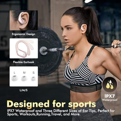 Wireless Earbuds, Sports Bluetooth Headphones, 80Hrs Playtime Ear Buds with LED Power Display, Noise Canceling Headset, IPX7 Waterproof Earphones for Workout/Running Rose Gold