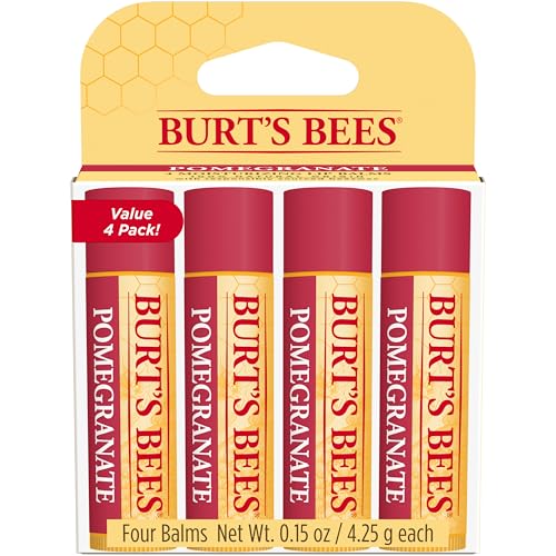 Burt's Bees Back to School Gift Ideas, Lip Balm - Pomegranate, Lip Moisturizer With Responsibly Sourced Beeswax, Tint-Free, Natural Origin Conditioning Treatment, 4 Tubes, 0.15 oz.