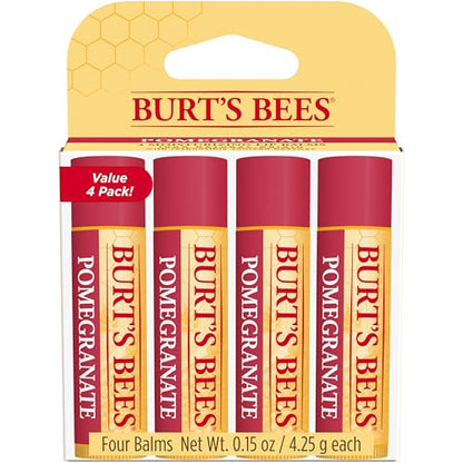Burt's Bees Back to School Gift Ideas, Lip Balm - Pomegranate, Lip Moisturizer With Responsibly Sourced Beeswax, Tint-Free, Natural Origin Conditioning Treatment, 4 Tubes, 0.15 oz.