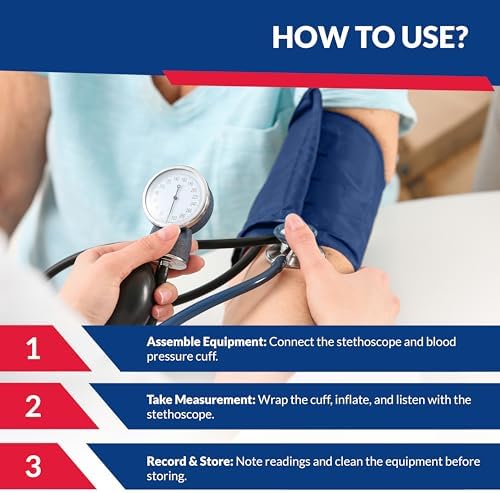 Deluxe Aneroid Sphygmomanometer Blood Pressure Monitor Set – 2-Pack – Adult Cuff, Carrying Case & Calibration Tool – High Contrast Dial for Accurate Readings – Portable & Durable Design – Navy