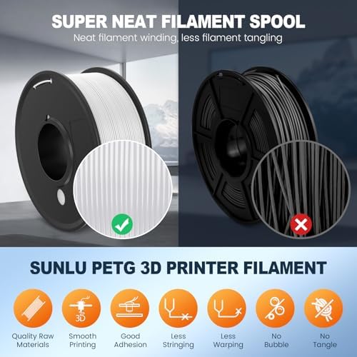 SUNLU 3D Printer Filament Bundle Multicolor PETG Filament 1.75mm, Individually Vacuum-Sealed, 2kg in Total, 0.25kg per Spool, 8 Pack, 8 Colors, Black+White+Red+Yellow+Pink+Blue+Orange+Green