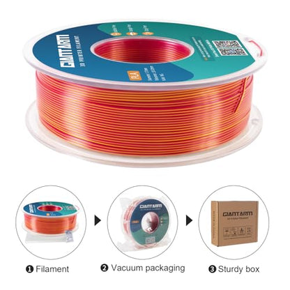 GIANTARM Dual Color PLA Filament, Silk PLA Filament 1.75mm +/-0.02mm,1KG Spool(2.2lbs) Vacuum Packaging, 3D Printing Filaments Fit Most FDM Printer