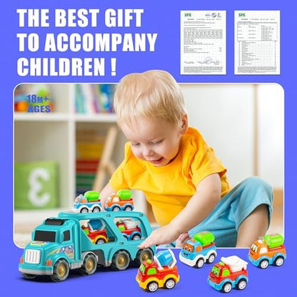 Veslier Toy Trucks Car for 1 2 3 4 5 Year Old Toddlers Boys Girls,Trucks Toys 5 in 1 Construction Vehicles Toys for Kids Boys Girls,Car Trucks Toys with Light Sound,Christmas Birthday Gifts.