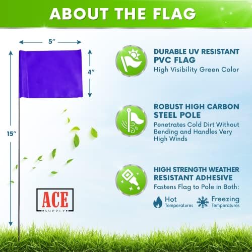Purple Marking Flags for Yard - 4x5x15 Inch Purple Flags for Outside - 100 Pack - Markers For Lawn, Irrigation, Landscaping, Survey & Sprinkler Head Marking