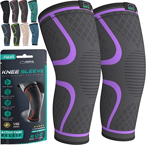 Modvel Compression Knee Brace for Women & Men, 2-Pack Knee Brace for Running Knee Pain, Knee Support Compression Sleeve, Workout Sports Knee Braces for Meniscus Tear, ACL & Arthritis Pain Relief