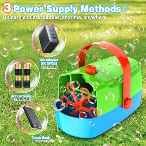 Bubble Machine Durable Automatic Bubble Blower, 18000+ Big Bubbles Per Minute Bubbles for Kids Toddlers Bubble Maker Operated by Plugin or Batteries Bubble Toys for Indoor Outdoor Birthday Party