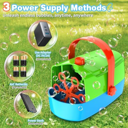 Bubble Machine Durable Automatic Bubble Blower, 18000+ Big Bubbles Per Minute Bubbles for Kids Toddlers Bubble Maker Operated by Plugin or Batteries Bubble Toys for Indoor Outdoor Birthday Party