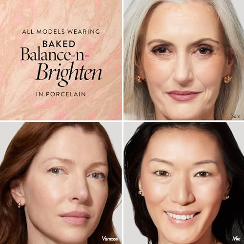 LAURA GELLER NEW YORK Award-Winning Baked Balance-n-Brighten Color Correcting Powder Foundation - Porcelain - Buildable Light to Medium Coverage - Demi-Matte Natural Finish
