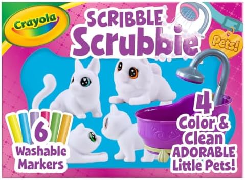 Crayola Scribble Scrubbies Tub Set (4 Pets), Washable Pet Care Toy, Coloring Animal Craft, Toys for Girls & Boys, Gifts for Kids, Ages 3+