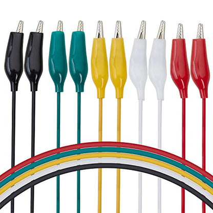 WGGE WG-026 10 Pieces and 5 Colors Test Lead Set & Alligator Clips,20.5 inches / 22 AWG Wire (5 Pack)