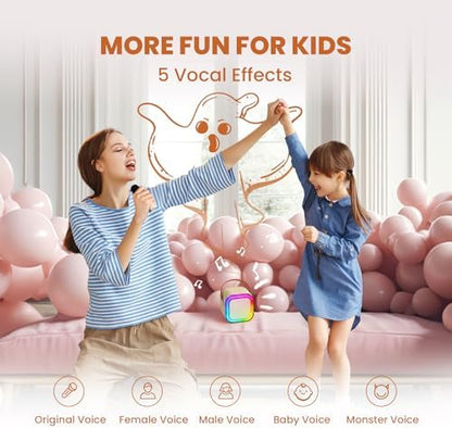 IROO Mini Karaoke Machine for Kids, 2025 TOP Toys Birthday Gifts Ideas for Girls Ages 4, 5, 6, 7, 8, 9, 10, 12+ Years Old, Portable MP3 Player with 2 Wireless Mics for Party