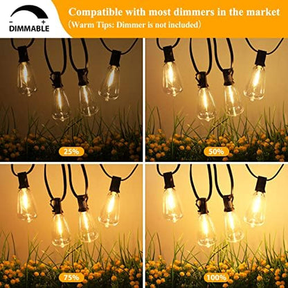 Brightever LED Outdoor String Lights 100FT Patio Lights with 52 Shatterproof ST38 Vintage Edison Bulbs, Outside Hanging Light Waterproof for Porch, Deck, Garden, Backyard, Balcony, Dimmable 2700K