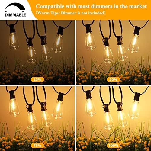 Brightever 50FT Outdoor String Lights Waterproof, 2700K Bright LED Patio Lights with 27 ST38 Shatterproof Vintage Bulbs, Retro Connectable Edison String Lights for Outside, Garden, Balcony, Porch