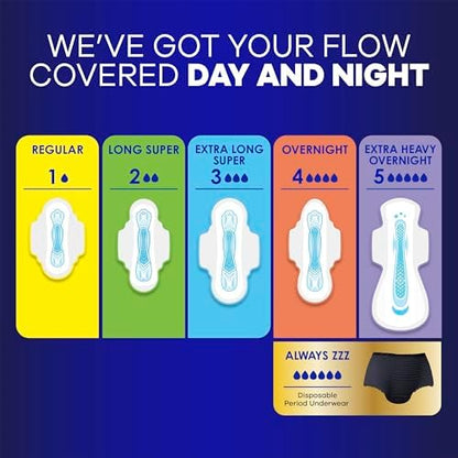 Always Maxi Overnight Pads with Wings for Women, Size 5, Extra Heavy Overnight Absorbency, Unscented, 72 Count (3 Packs of 34)