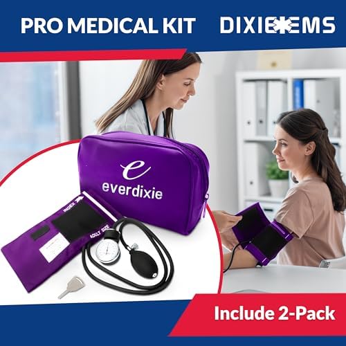 Deluxe Aneroid Sphygmomanometer Blood Pressure Monitor Set – 2-Pack – Adult Cuff, Carrying Case & Calibration Tool – High Contrast Dial for Accurate Readings – Portable & Durable Design – Purple