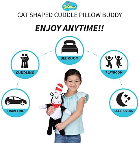 Dr Seuss Cat in The Hat Kids Bedding Super Soft Plush Cuddle Pillow Buddy, One Size, By Franco