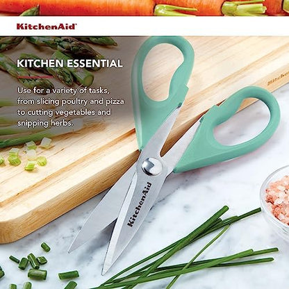 KitchenAid All Purpose Kitchen Shears with Protective Sheath Durable Stainless Steel Scissors, Dishwasher Safe, Soft Grip Comfort Handle, 8.72 Inch, Aqua Sky