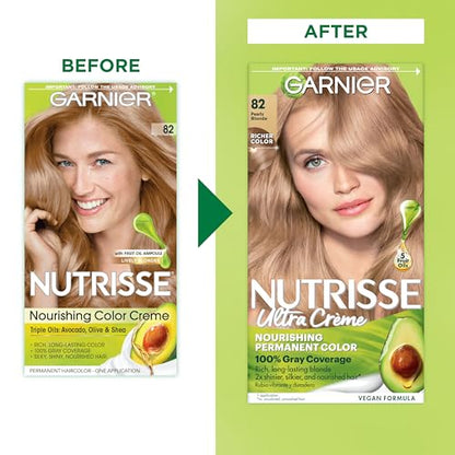 Garnier Hair Color Nutrisse Nourishing Creme, 82 Pearly Blonde (Biscotti) Permanent Hair Dye, 2 Count (Packaging May Vary)
