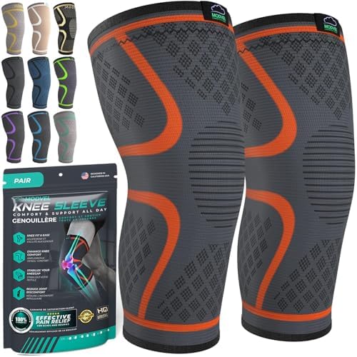 Modvel Compression Knee Brace for Women & Men, 2-Pack Knee Brace for Running Knee Pain, Knee Support Compression Sleeve, Workout Sports Knee Braces for Meniscus Tear, ACL & Arthritis Pain Relief