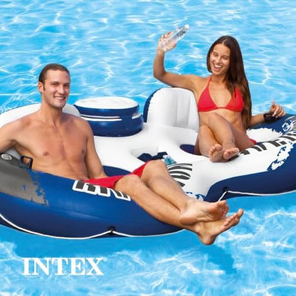 Intex 58837EP River Run 2 Inflatable Floating Lounge: Comfortable Backrests – Built-in Cup Holders – Cooler with Lid – 2 Person – 440lb Weight Capacity