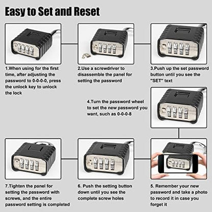 Heavy Duty Combination Padlock, Large Outdoor Padlock [One-Touch Unlocking] High Security Weatherproof, Design of Hidden Password Suitable for Locker, Home, School, Garage, Gate, Garden
