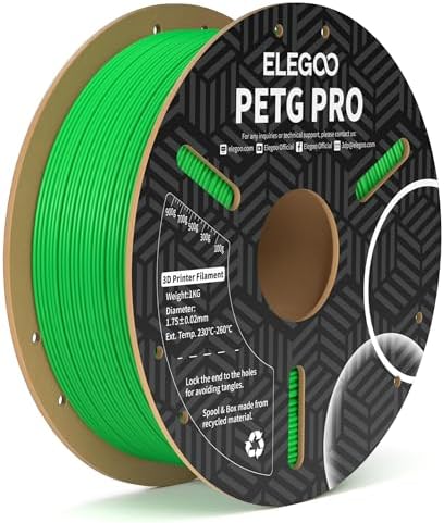 ELEGOO PETG PRO Filament 1.75mm Green 1KG, Strong Toughness 3D Printer Filament Dimensional Accuracy +/- 0.02 mm, 1kg Cardboard Spool(2.2lbs) Fits for Most FDM 3D Printers
