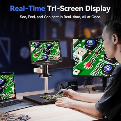 TOMLOV TM4K Max 4K Digital Microscope 2000x, 52MP Spin Arm Soldering Microscope for Adults, 10.1" HDMI Electronics Repair Microscopes with Ring Light, Larger Base LCD Coin Microscopes Full View, 64GB
