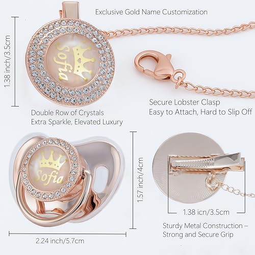 Personalized Any Name Bling Gold Silver Pacifier and Clip Set 18 Colors BPA Free Safe Unique Design Luxurious Dummy Ideal Gift for Baby Show New Born