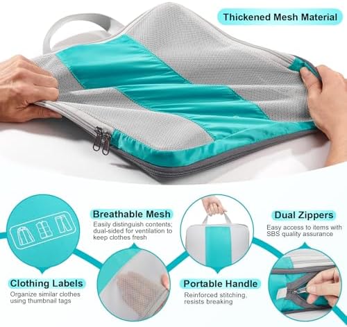 8 Set Compression Packing Cubes for Travel Essentials,Compressible Expandable Packing Cubes for Suitcase,OlarHike Luggage Organizer Bags for Travel,Handy Helper for Organizing Clothes(Blue Green)