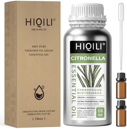 HIQILI 16 Fl Oz Citronella Oil for Homemade Sprays, Add to Diffuser, 100% Pure and Natural Undiluted