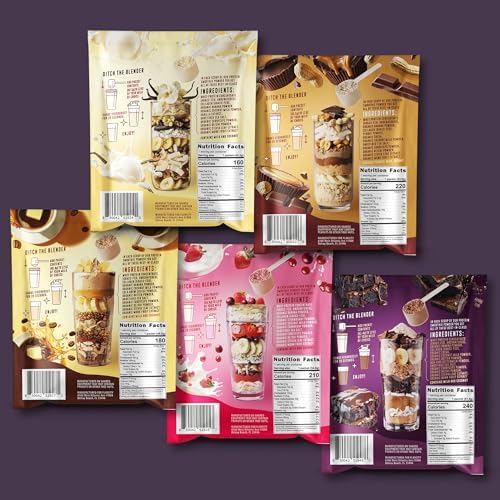 FlavCity Grass Fed Whey Protein Powder - Variety Pack - 25g Protein & 10g Collagen - 5 Single Serve Packets - Made with Organic Reishi & Cordyceps - Gluten Free & No Added Sugars