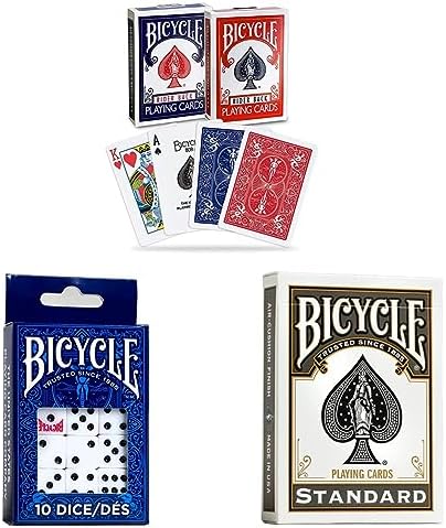 Bicycle Game Basics Bundle - Red, Blue & Black Standard Playing Cards and Dice Pack