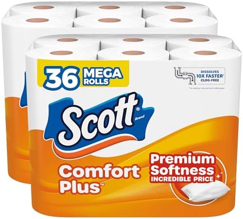 Scott ComfortPlus Toilet Paper, 36 Mega Rolls, 310 Sheets per Roll, Septic-Safe, 1-Ply Toilet Tissue