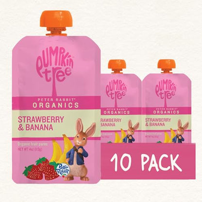 Pumpkin Tree Peter Rabbit Organics Strawberry and Banana Pure Fruit Snack, 4 Ounce (Pack of 10)
