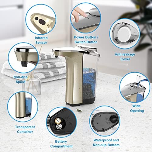 Automatic Soap Dispenser, Touchless Dish soap Dispenser 17oz/500ml with Upgraded Infrared Sensor, 5 Adjustable Soap Dispensing Levels, Liquid Hand soap Dispenser for Bathroom & Kitchen