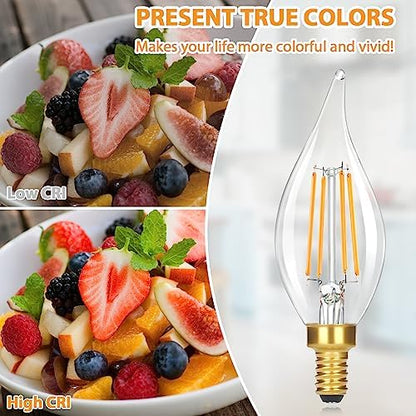 Dimmable E12 Candelabra LED Light Bulbs 40W Equivalent, 2700K Soft Warm White Chandelier Light Bulbs, 4W 460 LM Flame Tip Candle Light Bulbs, 12-Pack