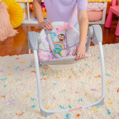 Bright Starts Pink Paradise Portable Compact Automatic Baby Swing with Music, Unisex, Newborn +