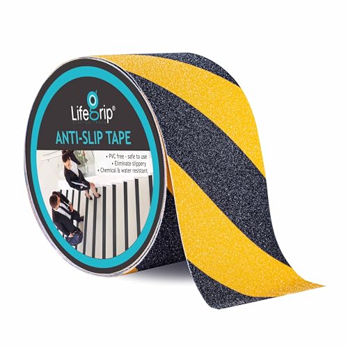 LifeGrip Anti Slip Traction Tape, 4 Inch x 60 Foot, Best Grip, Friction, Abrasive Adhesive for Stairs, Tread Step, Indoor, Outdoor, Caution Yellow/Black