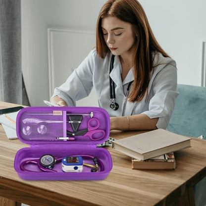BOVKE Stethoscope Case for 3M Littmann Classic III, Lightweight II S.E, MDF Acoustica Deluxe Stethoscopes - Extra Room for Medical Bandage Scissors EMT Trauma Shear and LED Penlights, Dark Purple