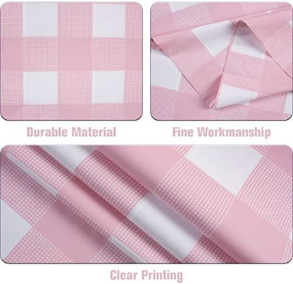 Kesfey 8 Packs Pink and White Checkered Tablecovers 54 x 108 Inches Disposable Party Picnic Table Cloth SpillProof Plastic Gingham Tablecovers for Camping Decoration Party Favors
