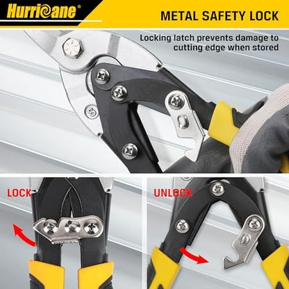 HURRICANE 10 Inch Aviation Tin Snips, Cr-Mo Aviation Snips for Cutting Metal Sheet, Heavy Duty Sheet Metal Cutter Shear, Straight Cut, High Leverage Aviation Snip, Up to 40% Labor Saving