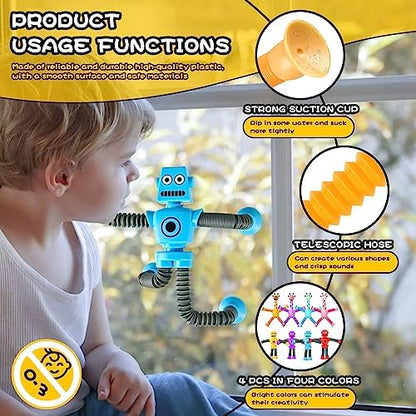 8pc Robot Giraffe Sensory Travel Toys for Toddlers Boy Ages 3 4 5 6 7 8, Airplane Activities Suction Autism Pop Tube Fidget Autistic Stocking Easter Basket Stuffer Valentine Gift for Kids