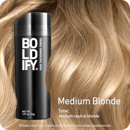 BOLDIFY Hair Fibers (56g) - Fill In Thinning and Fine Hair for an Instantly Fuller, Thicker Look - 14 Shades for Women & Men - Medium Blonde