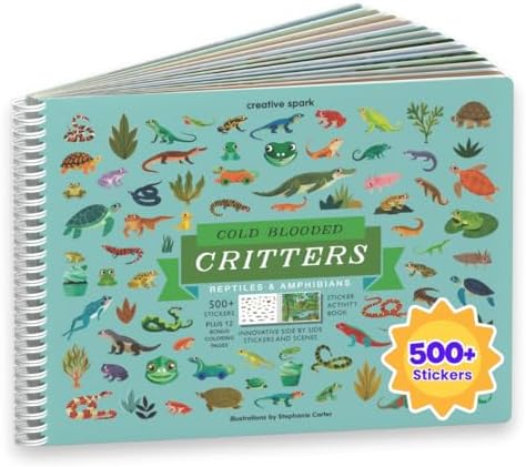 Cupkin Reptiles Sticker Book Activity for Kids, Toddler Airplane Travel Essentials, 500+ Frog Stickers for Kids + 12 Scenes + 12 Coloring Book Pages, Turtle Lover Gift, Crafts Ages 2-8