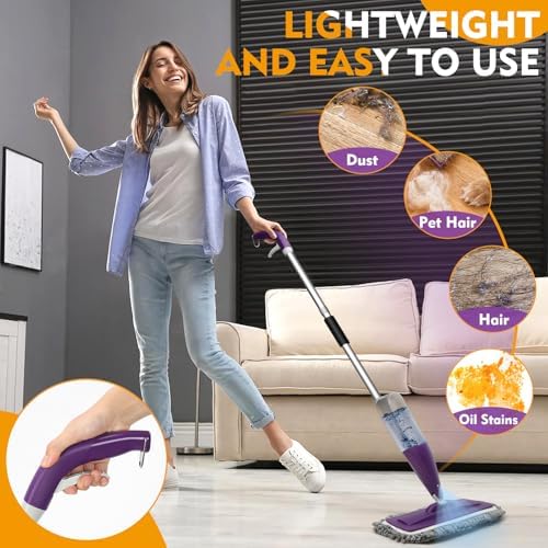 Spray Mop for Floor Cleaning with Washable Reusable Pads - Microfiber Wet Dry Mop with 800 ml Refillable Bottle,Dust Mops with Sprayer for Hardwood Laminate Vinyl Tile