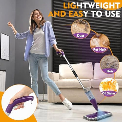 Spray Mop for Floor Cleaning with Washable Reusable Pads - Microfiber Wet Dry Mop with 800 ml Refillable Bottle,Dust Mops with Sprayer for Hardwood Laminate Vinyl Tile