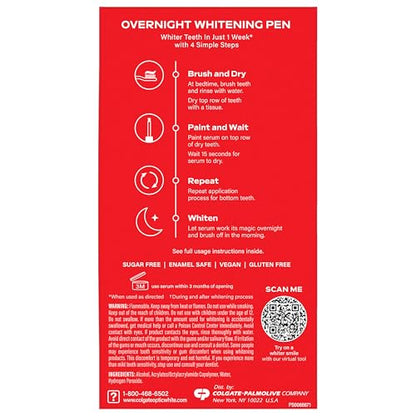 Colgate Optic White Overnight Teeth Whitening Pen, Teeth Stain Remover to Whiten Teeth, 35 Nightly Treatments, 0.08 Fl Oz
