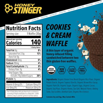 Honey Stinger Organic & Gluten Free Energy Waffle Variety Pack, 12 Salted Caramel and 6 Cookies & Cream Waffles, Nutritious Stroopwafel Snack for Exercise, Endurance and Performance