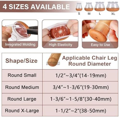 YOZON Chair Leg Floor Protectors for Hardwood Floors Felt Furniture Pads Silicone Caps 32 Pack Non Slip Reduce Noise Clear Round Medium Fit 3/4"~1-3/16" (19-30mm)