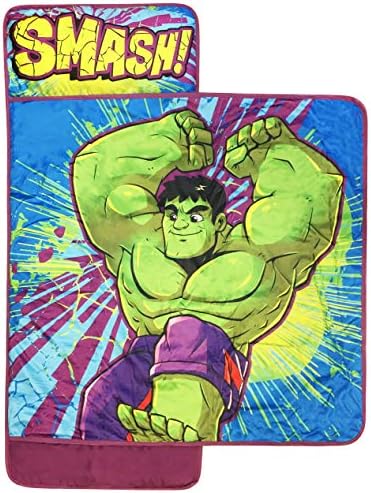 Jay Franco Marvel Super Hero Adventures Hulk Smash Nap Mat - Built-in Pillow and Blanket - Super Soft Microfiber Kids'/Toddler/Children's Bedding, Ages 3-5